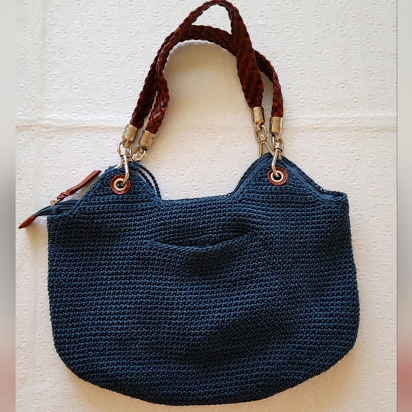The Sak Handbags - The SAK crochet purse blue w/brown/silver nwot